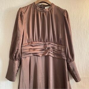 VEILED Brown Satin Lagenlook Chrome Maxi Long Sleeve Boho Dress
